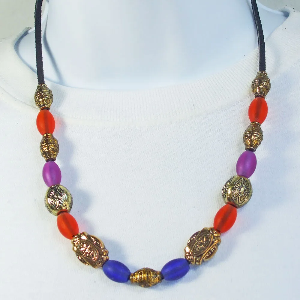 Heltu, Single Strand Leather Beaded Necklace