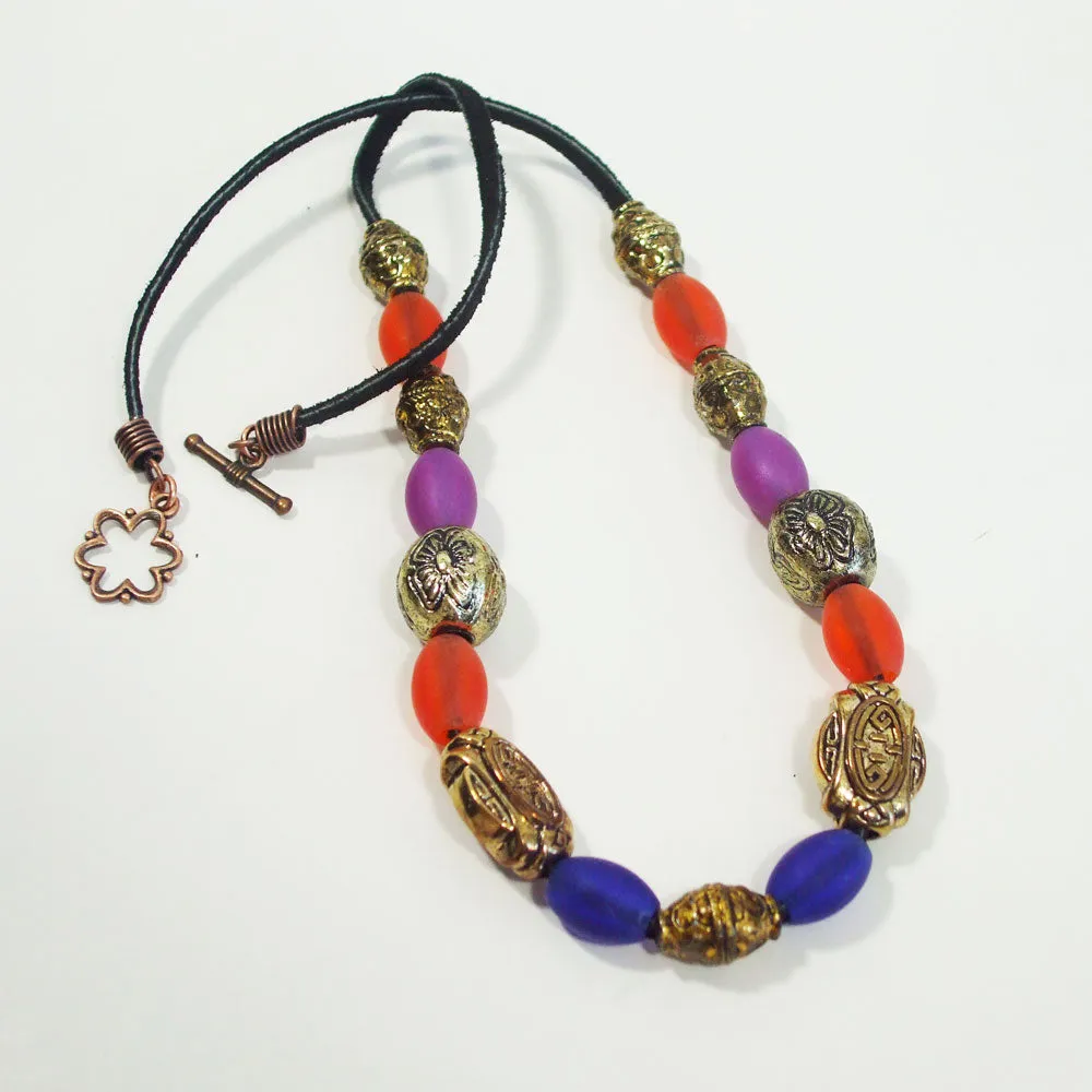 Heltu, Single Strand Leather Beaded Necklace