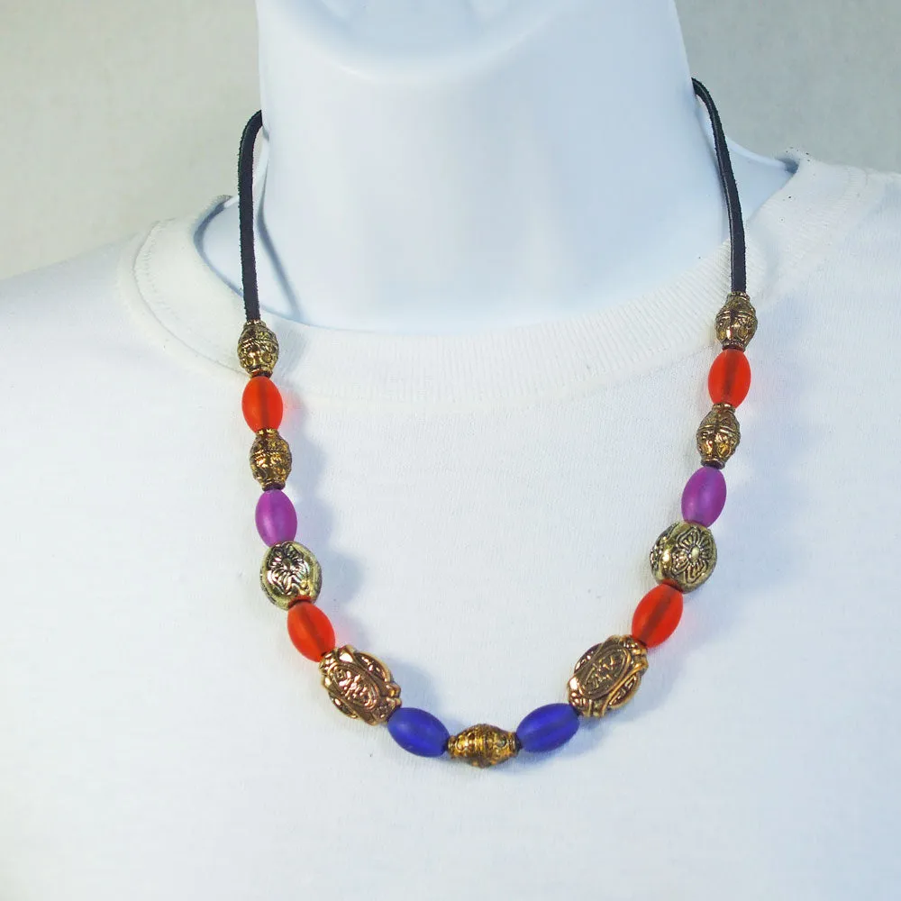 Heltu, Single Strand Leather Beaded Necklace