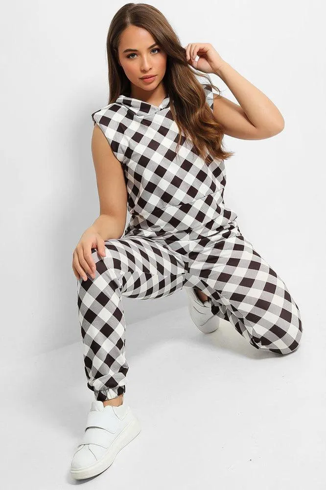 Large Gingham Hooded Sleeveless Set