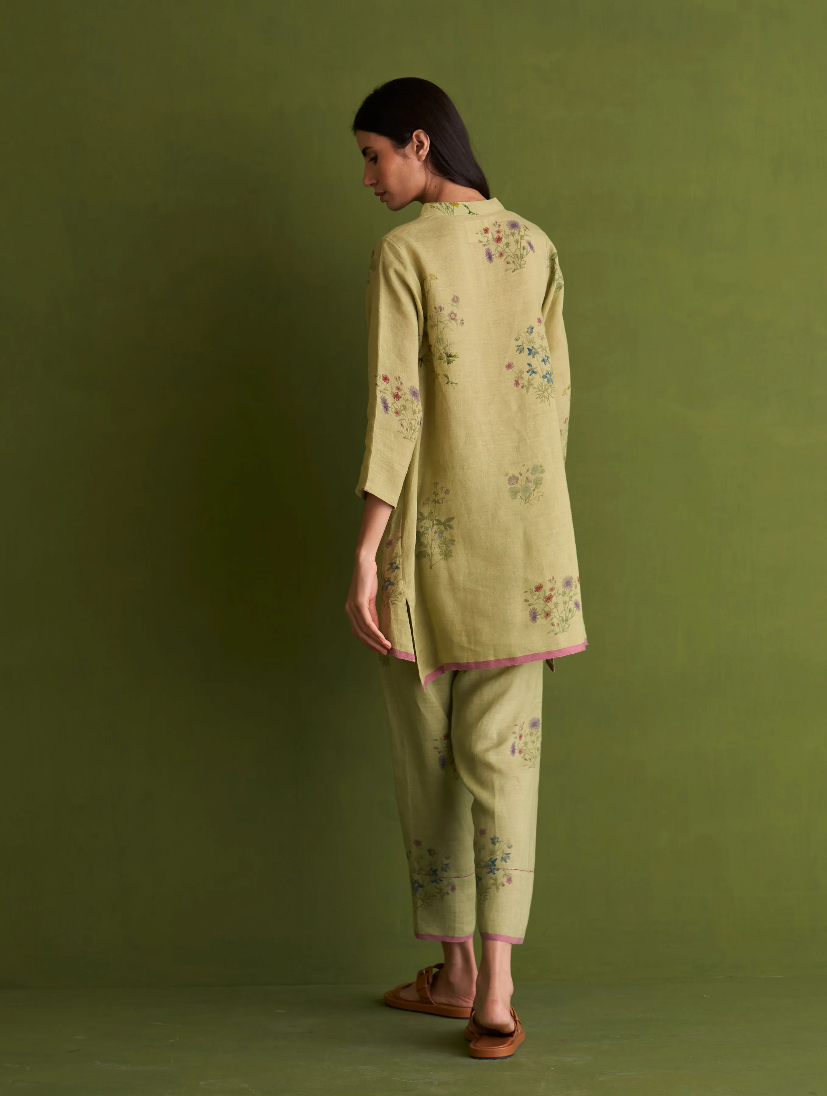 Maho Botanical Linen Kurta Set - Fern