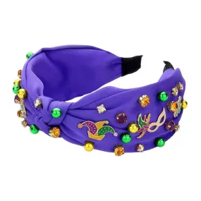 Mardi Gras Stone Fleur de Lis Knot Headband