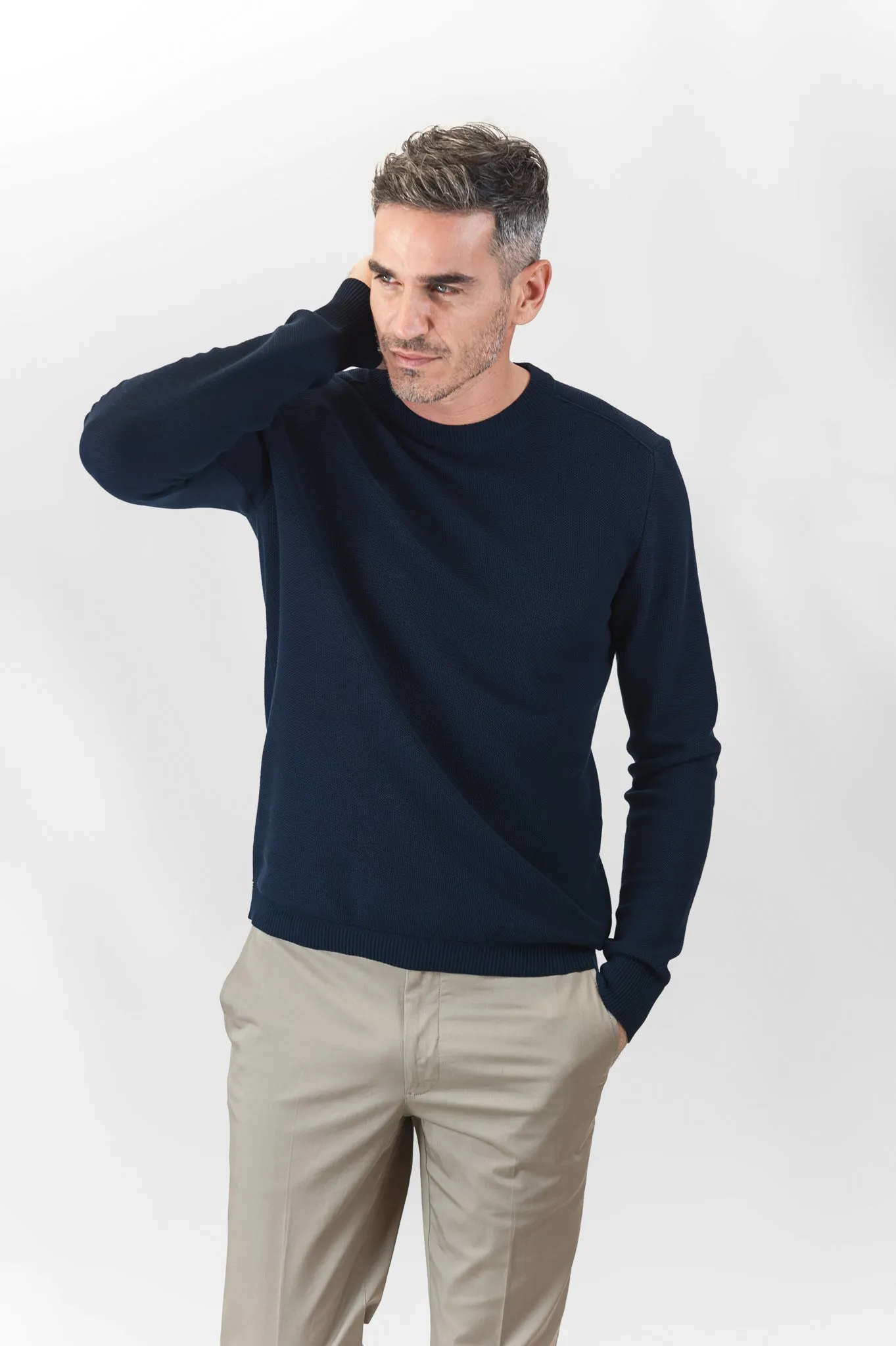 Massimen crew-neck jumper Compact Cotton (dark blue)