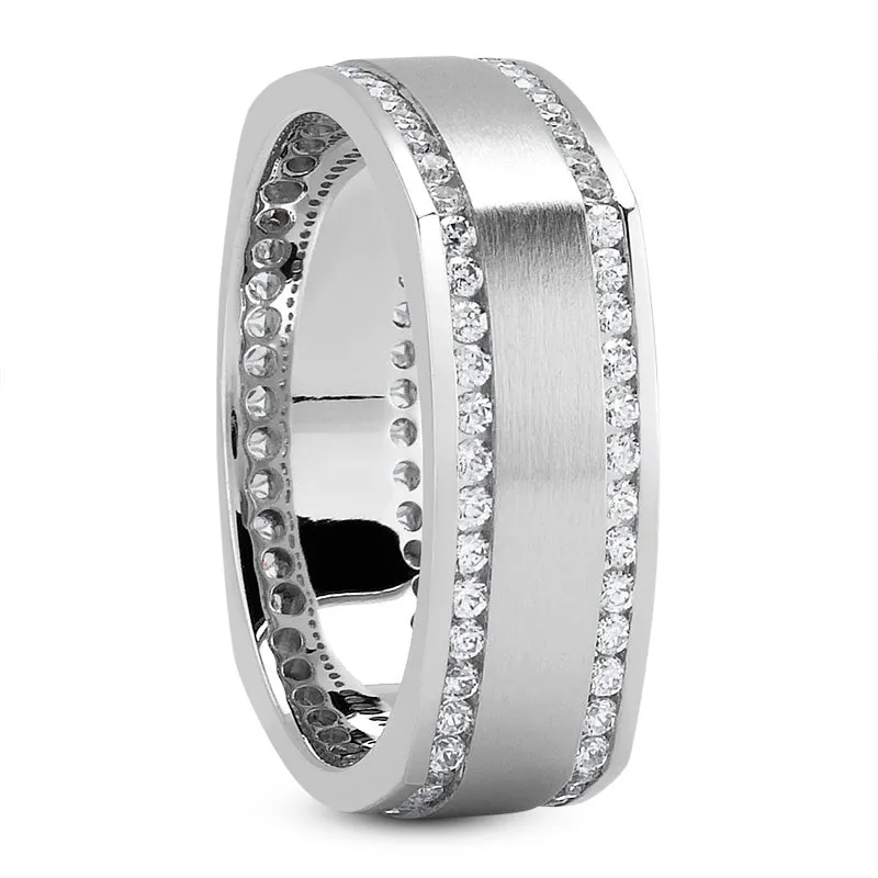 ORION Men's Eternity Diamond Wedding Ring 7MM Square Shank Round Cut Channel Set Platinum Band E Color VS1 Clarity By Mike Nekta NYC