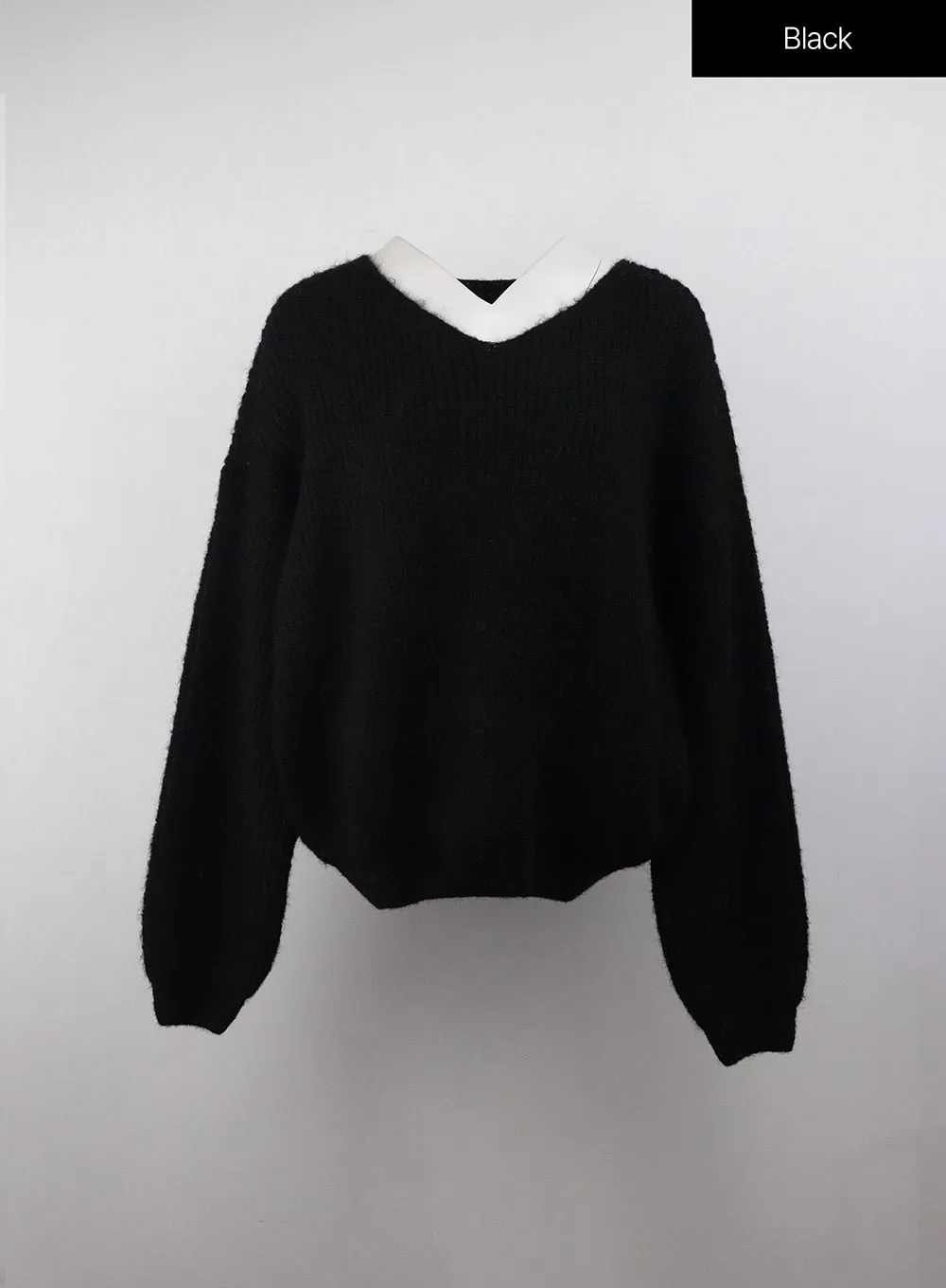 Oversized V-Neck Solid Long Sleeve Sweater OJ411