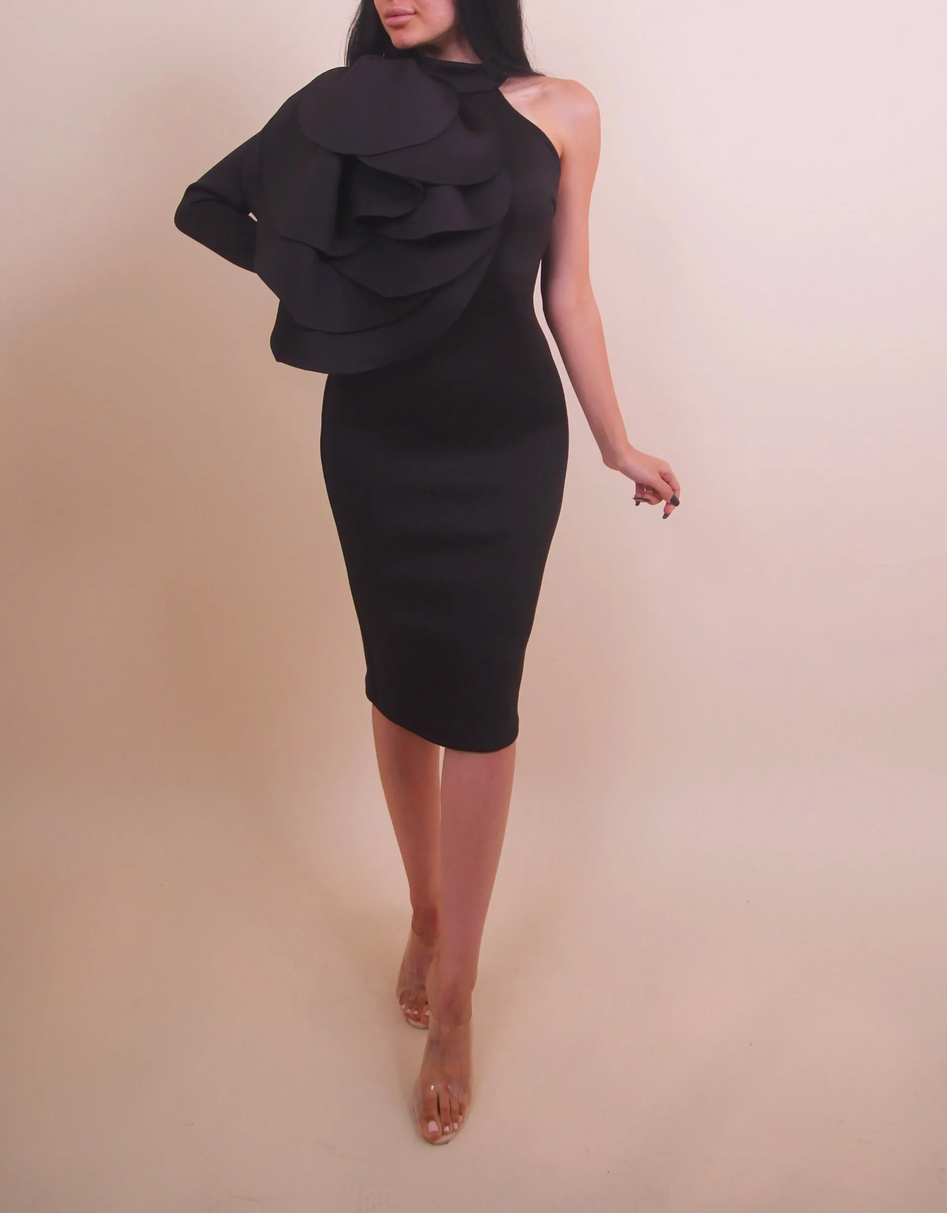 ‘PARDONNE MOI' One Sleeve Dress - Black