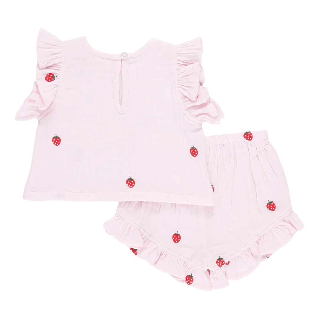 Pink Chicken Baby Girls Roey 2-Piece Set - Strawberry Embroidery