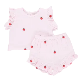 Pink Chicken Baby Girls Roey 2-Piece Set - Strawberry Embroidery