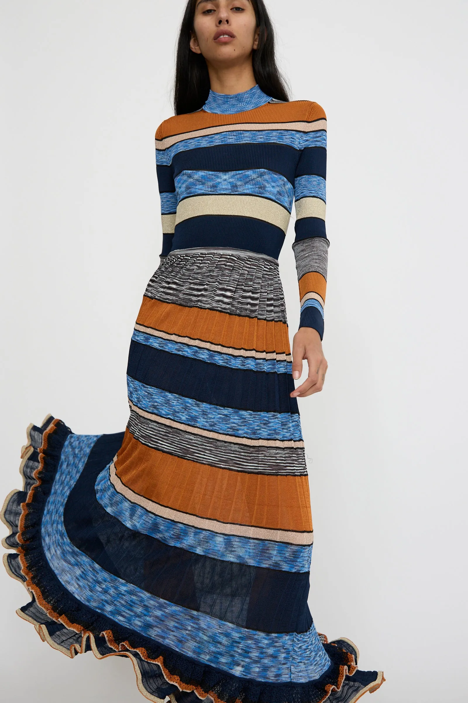 Pleated Striped Knit Evangeline Dress in Adriatic