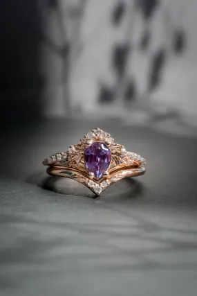 READY TO SHIP: Amelia set in 14K rose gold, pear alexandrite 7x5 mm, moissanites, RING SIZE - 5 US