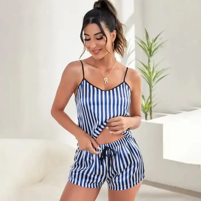 Silk Satin Striped Sleepwear Set: Luxe & Sexy!