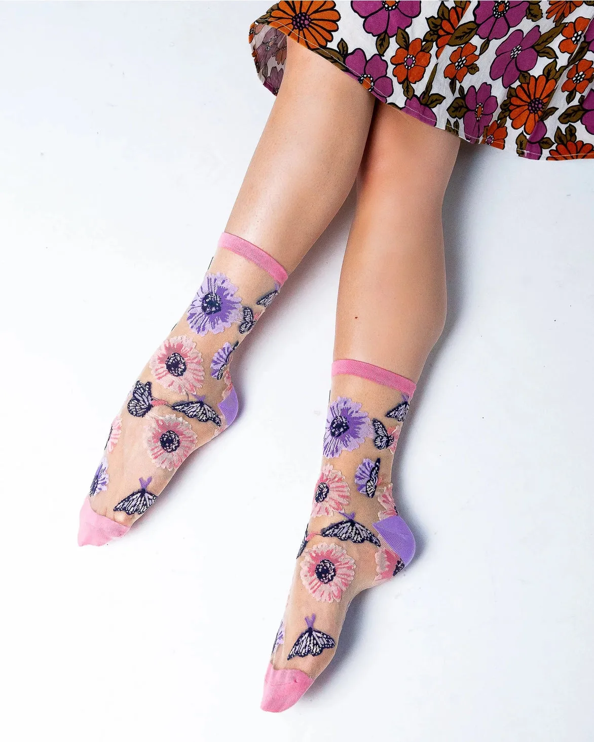 Sock Candy Sunflower Butterfly Sheer Crew Sock