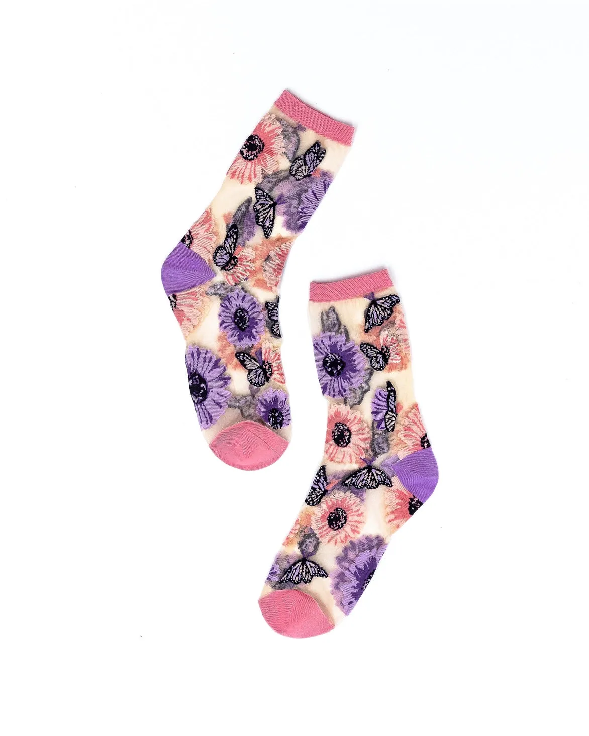 Sock Candy Sunflower Butterfly Sheer Crew Sock