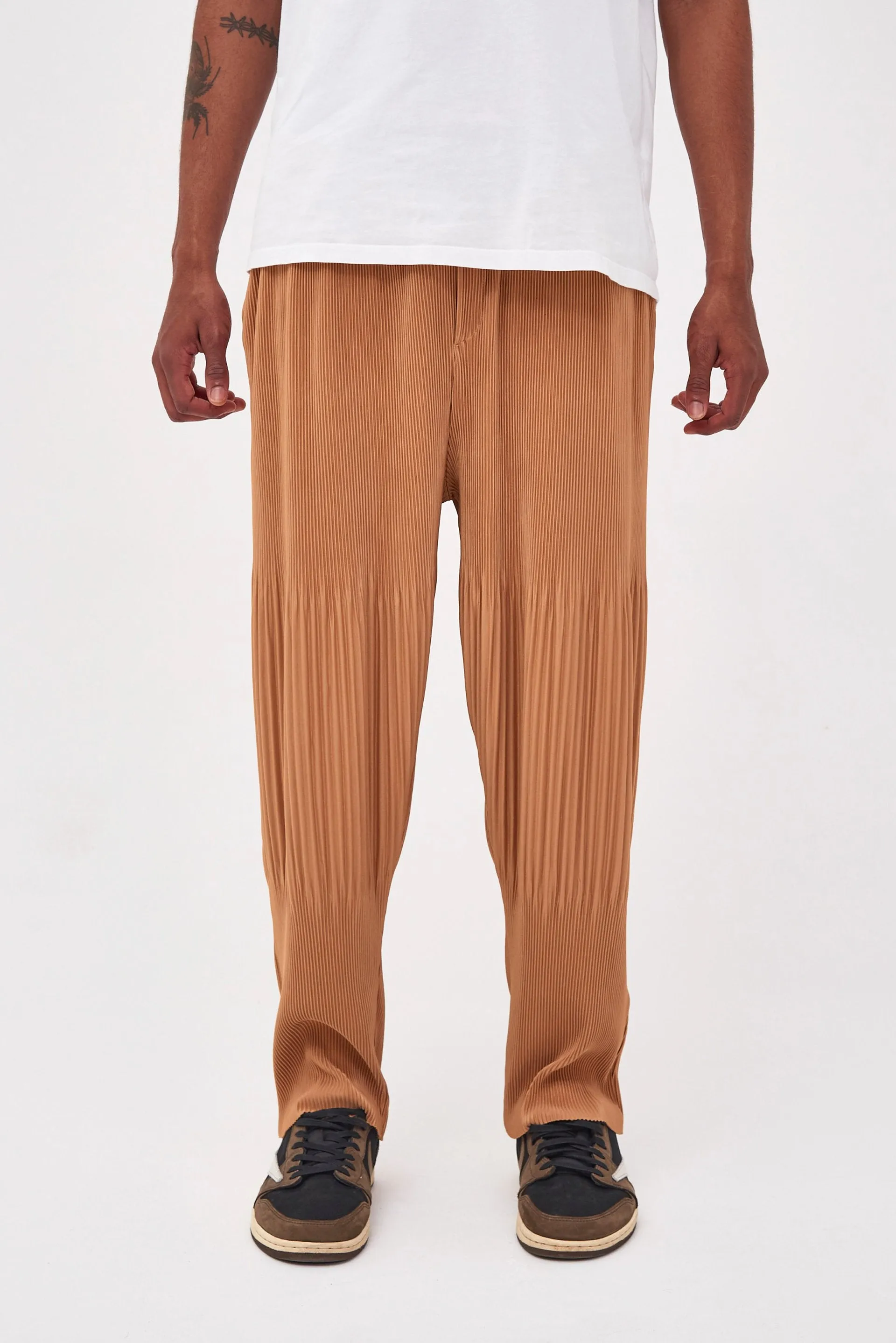 Tan Pleated Trousers In Relaxed Fit