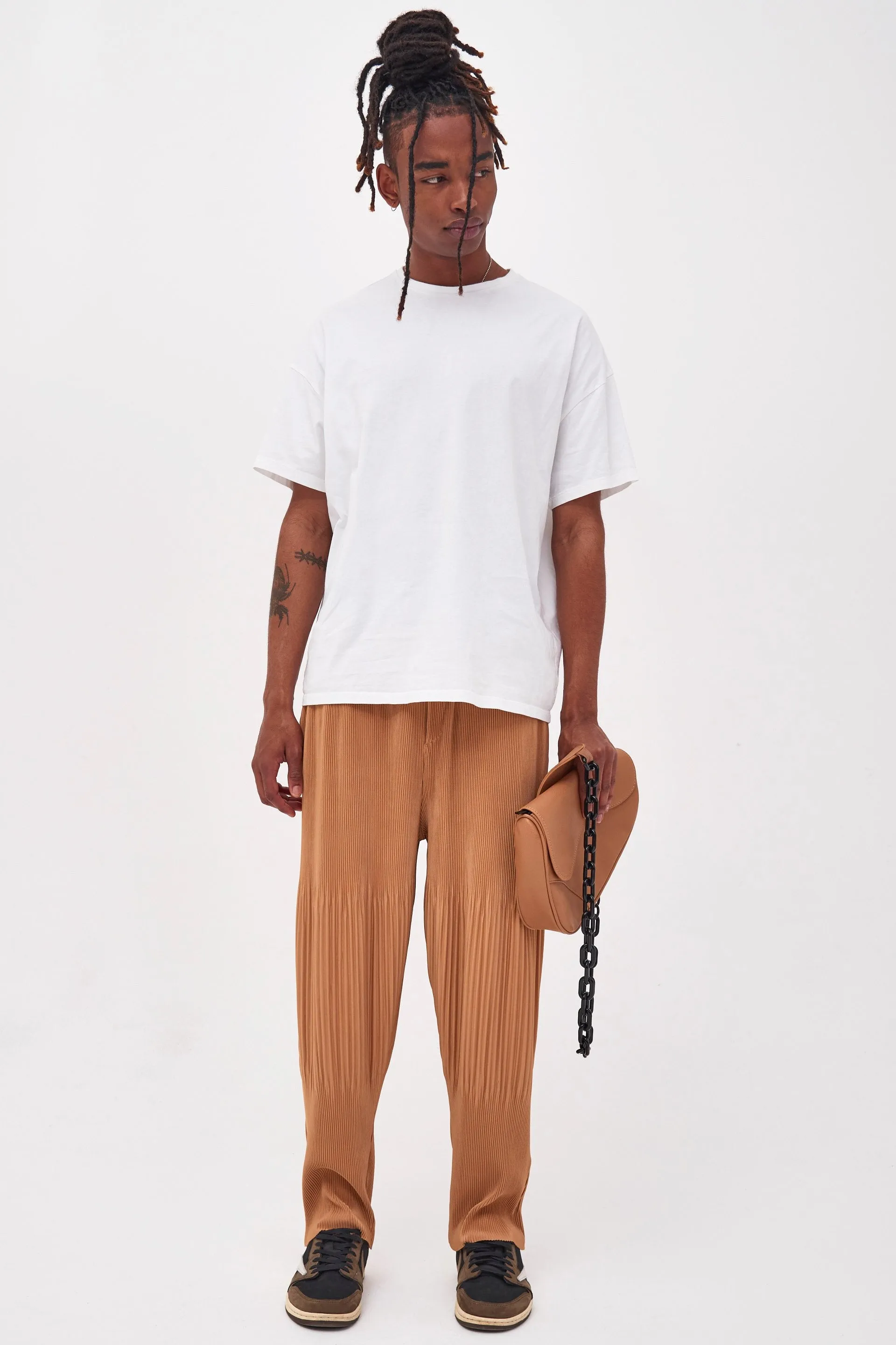 Tan Pleated Trousers In Relaxed Fit