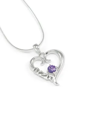 Theta Nu Xi Sterling Silver Heart Pendant with Purple Swarovski Crystal