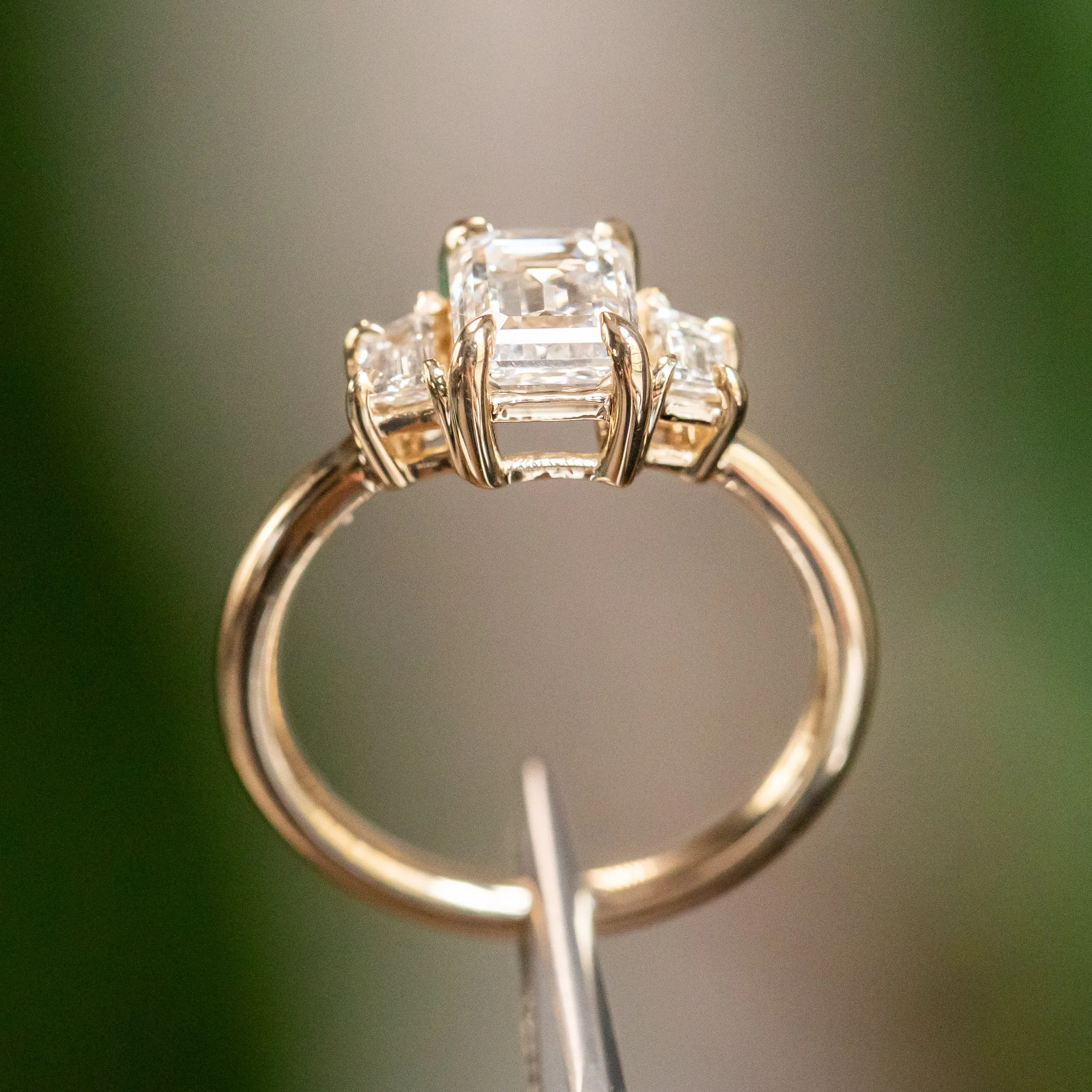 Three Stone Ring with Trapezoid Side Stones- Setting