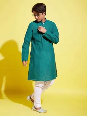 VASTRAMAY Boy's Green Cotton Kurta and Pyjama Set