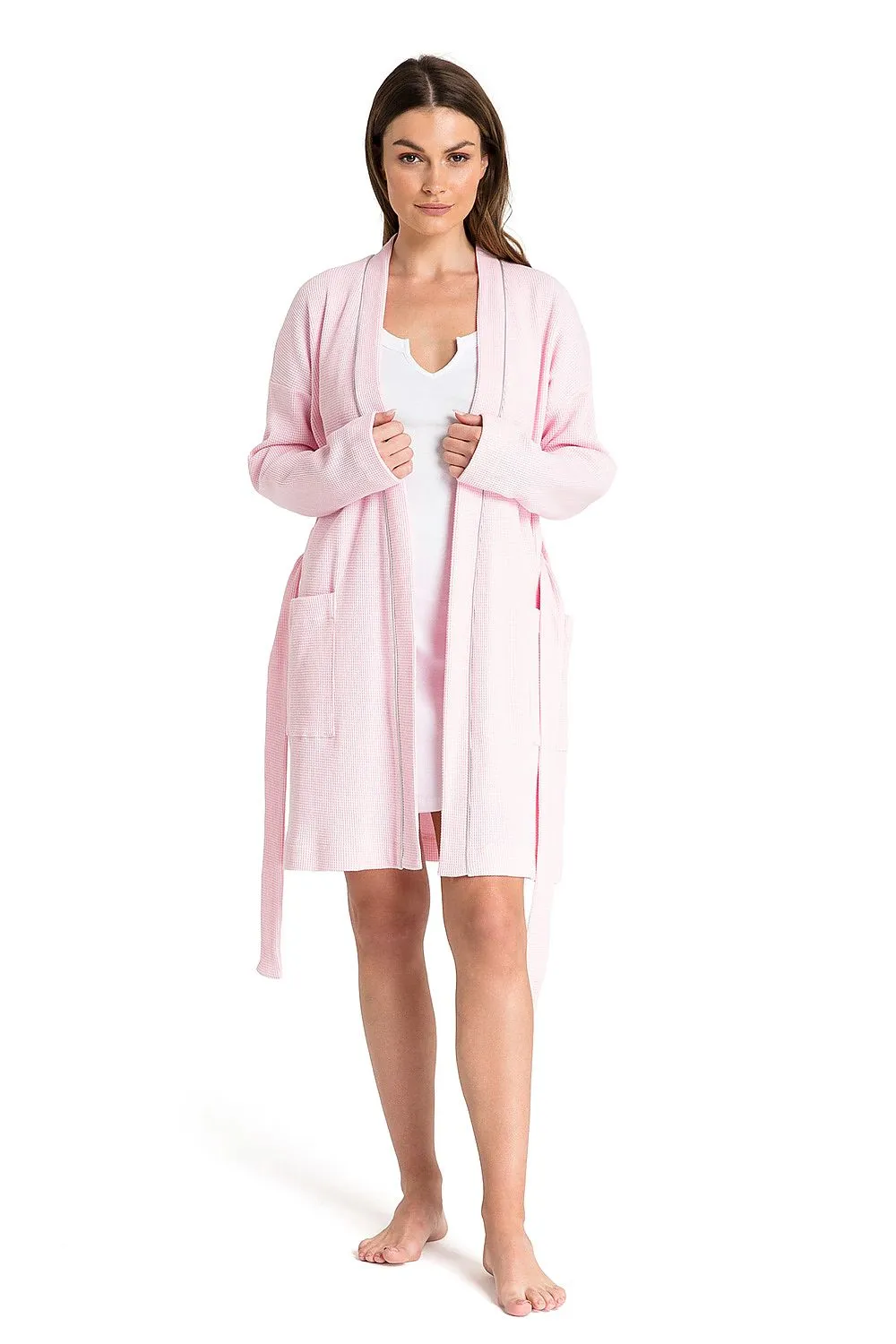 Waffle Weave Cotton Bathrobe Pink